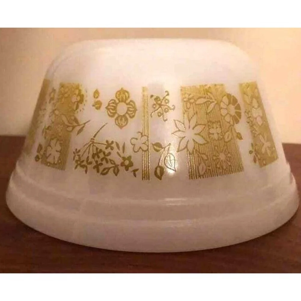 Federal Glass Mixing Bowl VTG 70s Avocado Green Tropical Floral 6